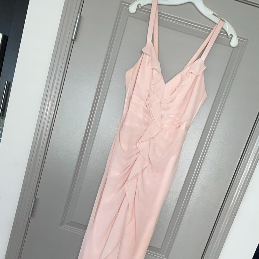 White By Vera Wang Formal Gown Draped Chiffon Ruffle Front Blush Pink Size 6